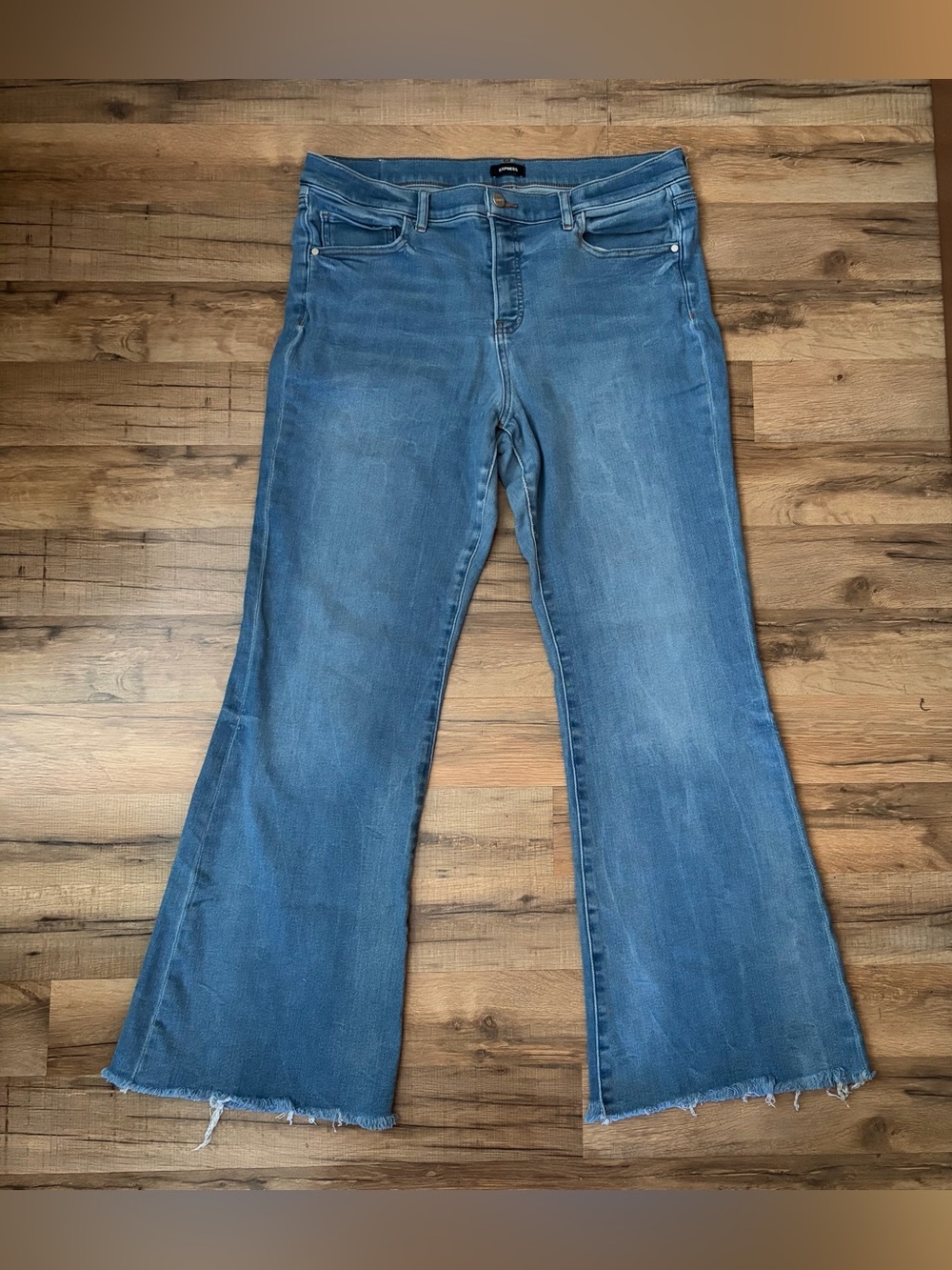 Express Womens Size 14 R 70s Flare Mid Rise Raw Hem Jeans